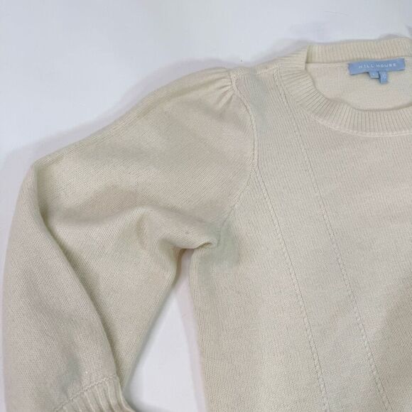 Hill House Sweater Womens Large Merino Wool Cream Puff Sleeve Preppy Classic - Picture 4 of 10
